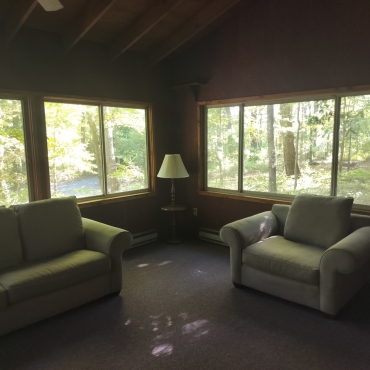 cozy cabin in the woods at a meditation retreat