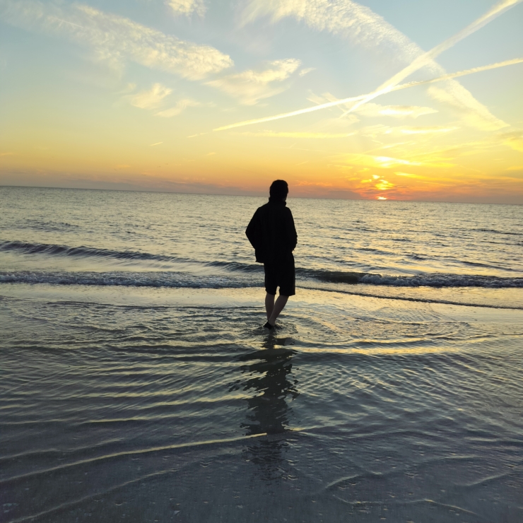 man walking on the Florida beach during sunset